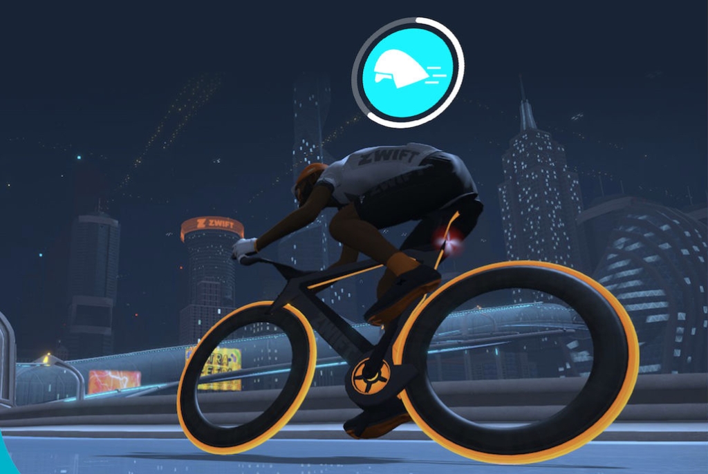 A man in a virtual bicycle race.